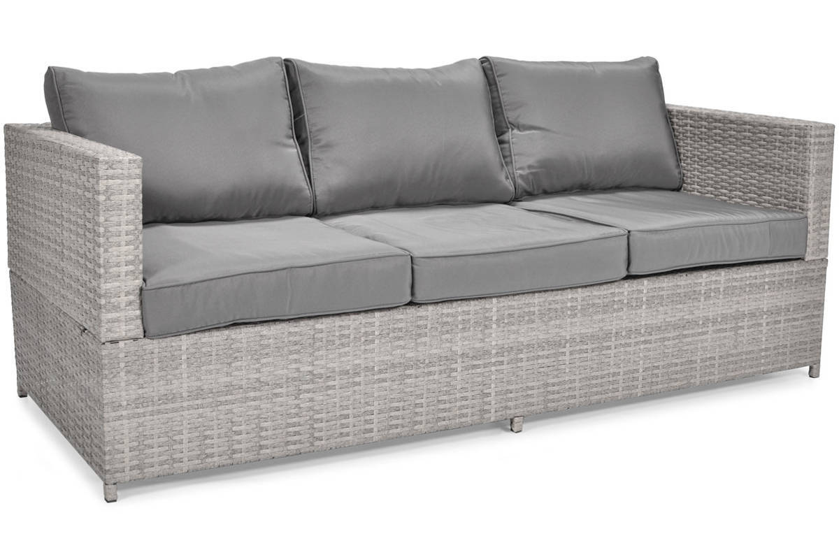 Szara 3 osobowa Sofa z Technorattanu do Ogrodu, na Taras. Patio lub Balkon z poduszkami w Zestawie