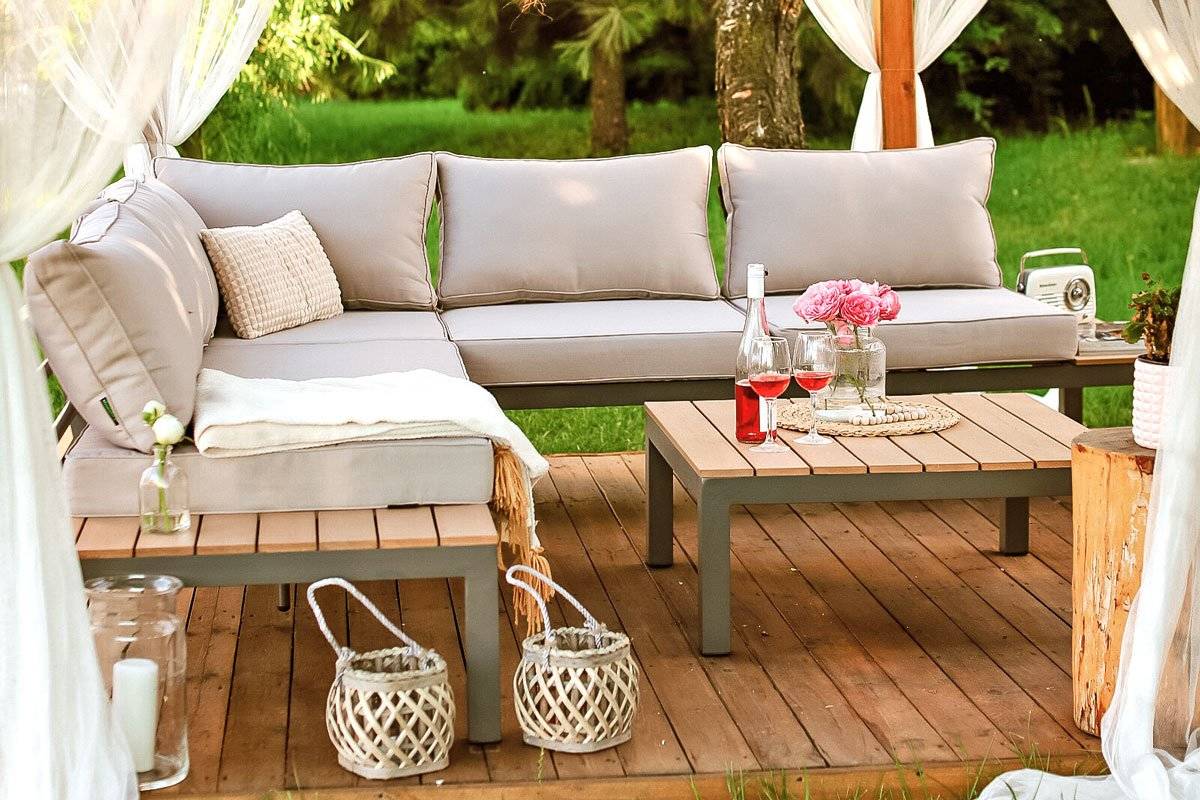🌟 5 - Osobowy Narożnik Ogrodowy Aluminiowy BALI z poduszkami i stolikiem - Kolor Szary
